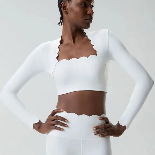 Women’s Long Sleeve Yoga Crop Top – Slim Fit Stretch Workout Shirt with Built-In Pads