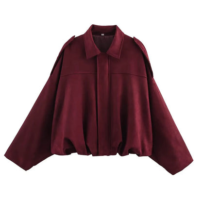 Women's Bomber Jacket Coats Turn-down Collar Long Sleeve Loose Coats Vintage Female Outerwear