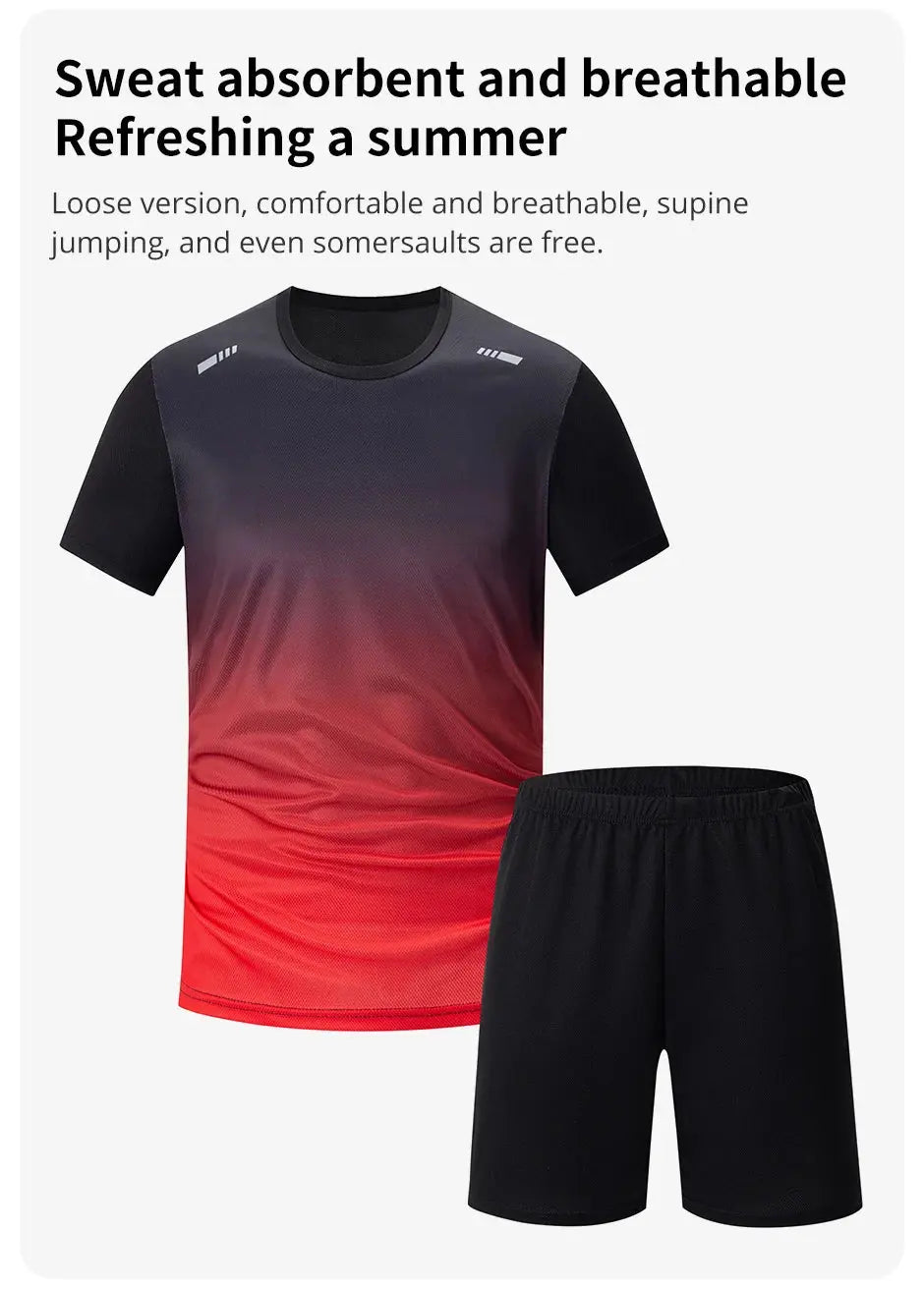 Men's Seasonal Sports Short Sleeve Top & Running Shorts Set – Gradient Quick Drying Multi-Colour Casual Set - Rehmiar
