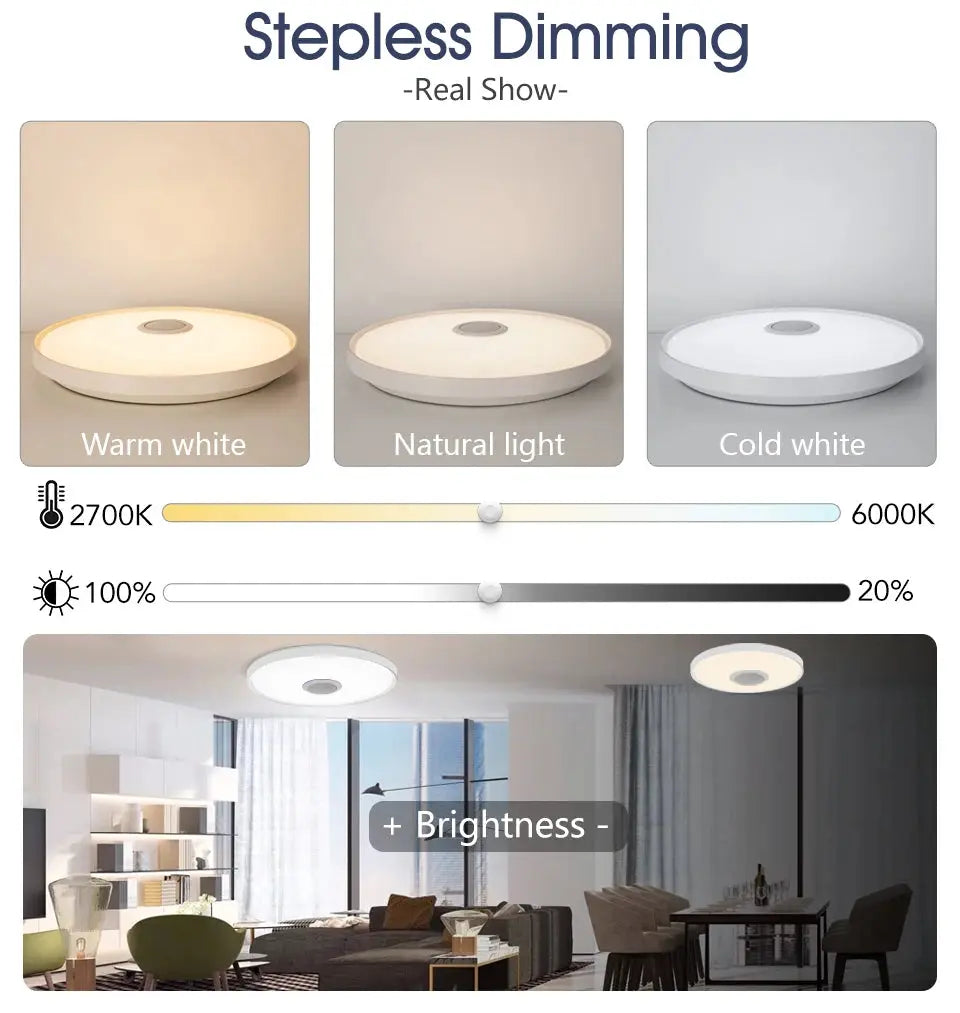 Smart RGB LED Ceiling Lamp – APP & Remote Control, Dimming, Music Sync with Speaker for Living Room & Bedroom - Rehmiar