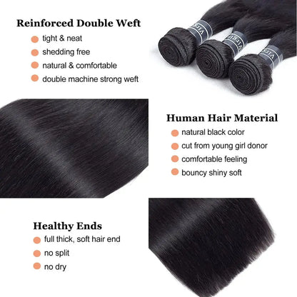 12A Straight Human Hair Bundles – Raw Remy Black Hair Extensions, 28-32 Inch, 3 or 4 Bundles - Rehmiar