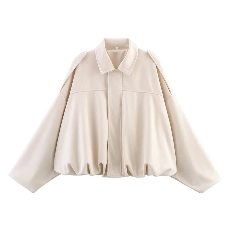Women's Bomber Jacket Coats Turn-down Collar Long Sleeve Loose Coats Vintage Female Outerwear