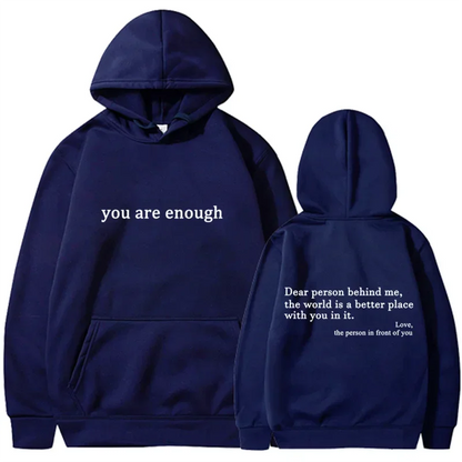 Trendy "You Are Enough" Hoodie – Unisex Retro Pullover, Street Hip Hop Top for Men & Women, Hot Selling