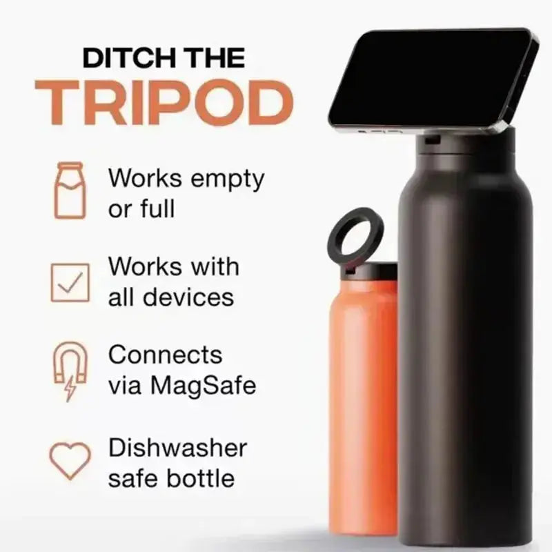 24oz Insulated Stainless Steel Water Bottle – Magnetic Lid with Phone Holder - BPA-Free - Rehmiar