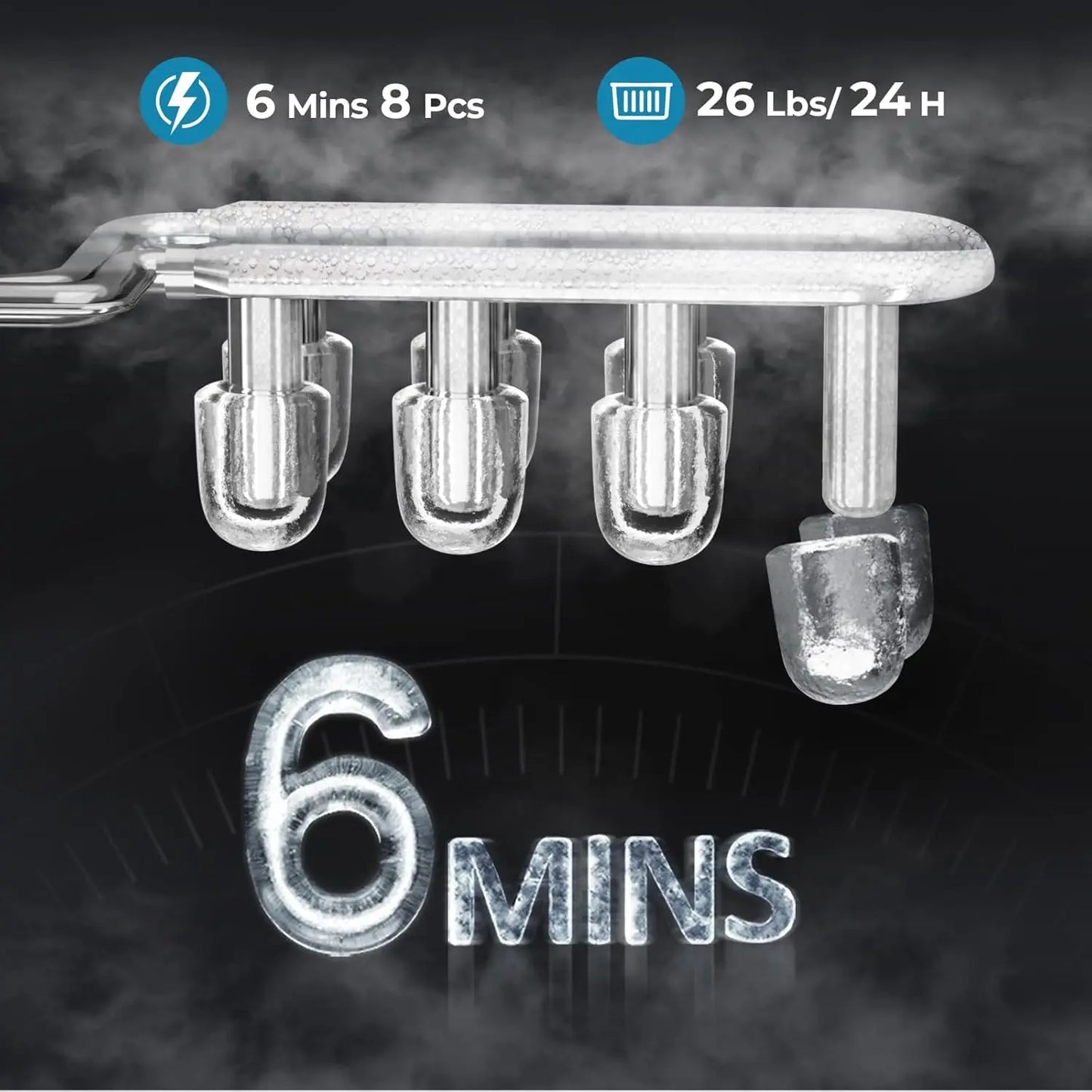Portable Mini Ice Maker – 26Lbs/Day, 6-Minute Bullet Ice, Energy-Saving