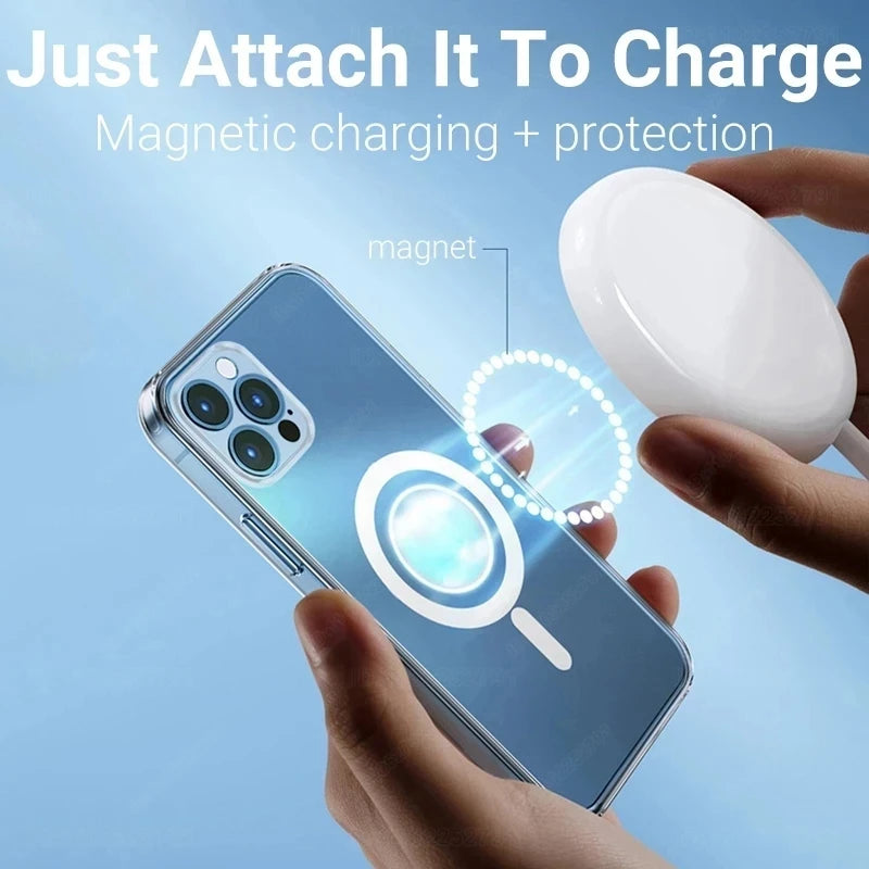 for Magsafe Magnetic Wireless Charge Phone Case for iPhone 15 14 13 12 11 16 Pro Max Mini Xs XR 8 Plus Hard Acrylic Clear Cover