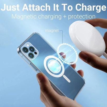 Magsafe Magnetic Wireless Charge Phone Case for iPhone 15 14 13 12 11 16 Pro Max Mini Xs XR 8 Plus Hard Acrylic Clear Cover - Rehmiar