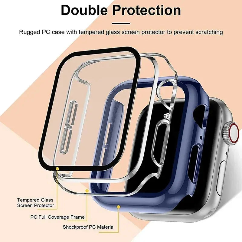 Tempered Glass cover For Apple Watch 45mm 41mm 44mm 40mm 42mm Screen Protector Apple watch Case series 9 4 5 6 SE 7 8 - Rehmiar