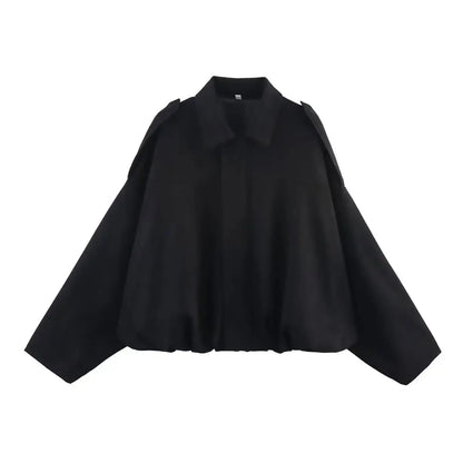 Women's Suede Bomber Jacket – Long Sleeve Zipper Oversize Solid Coat, Chic Streetwear - Rehmiar