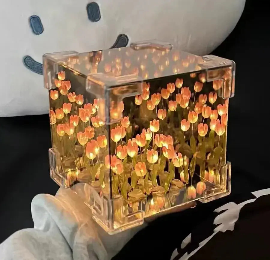DIY Tulip Flower Cube Night Light – 3D Creative Handmade Lamp Gift - Rehmiar