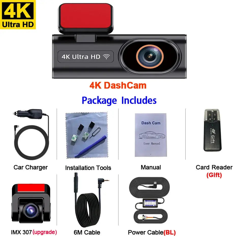 4K Dash Cam Wi-Fi Loop Recording 24H Parking Monitor Night Vision Rear Camera - Rehmiar