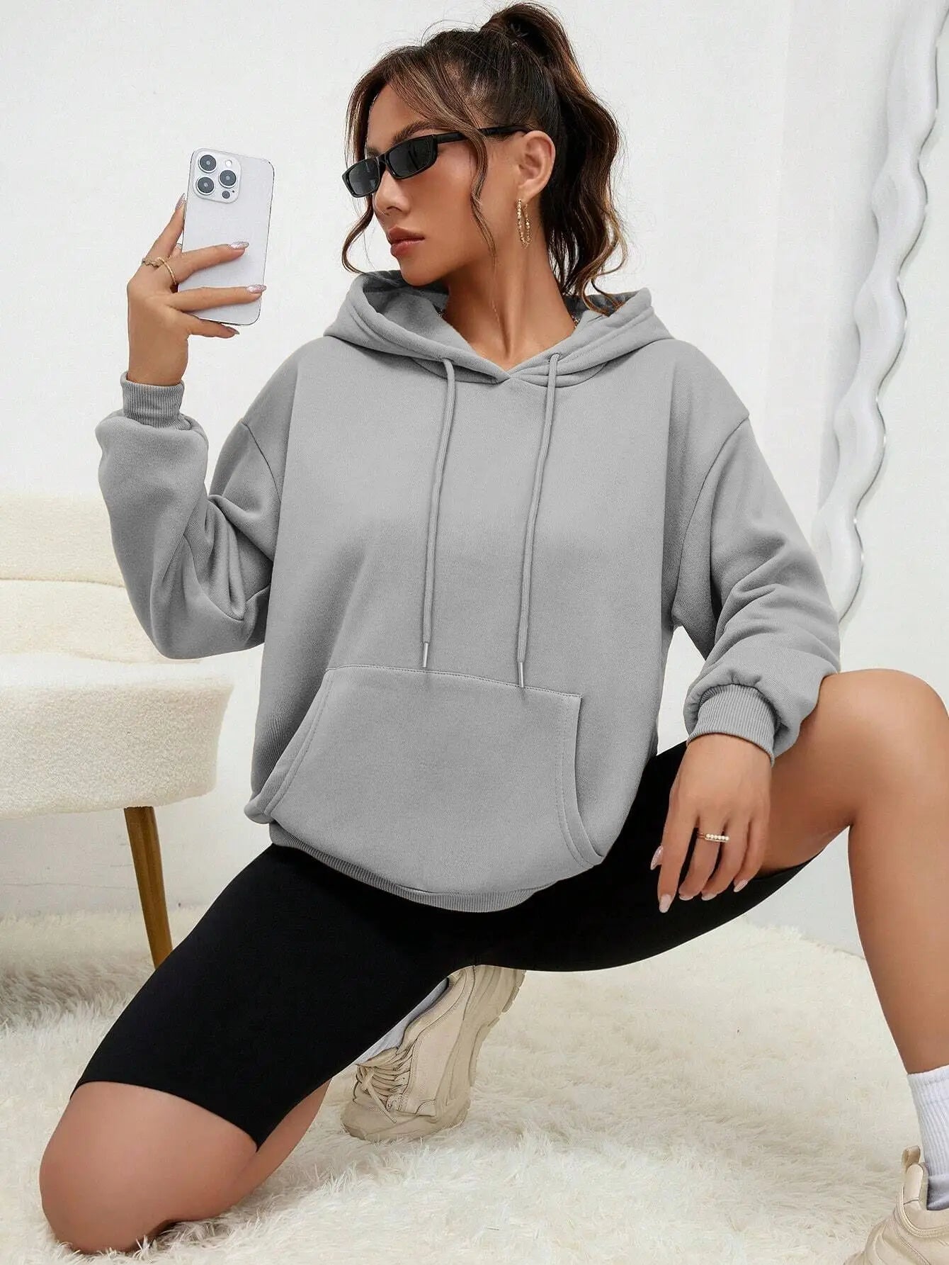 Solid Colour Hoodie for Female Casual Fleece Pocket Hoodies Multicolour Unisex Women Streetwear Autumn Clothing