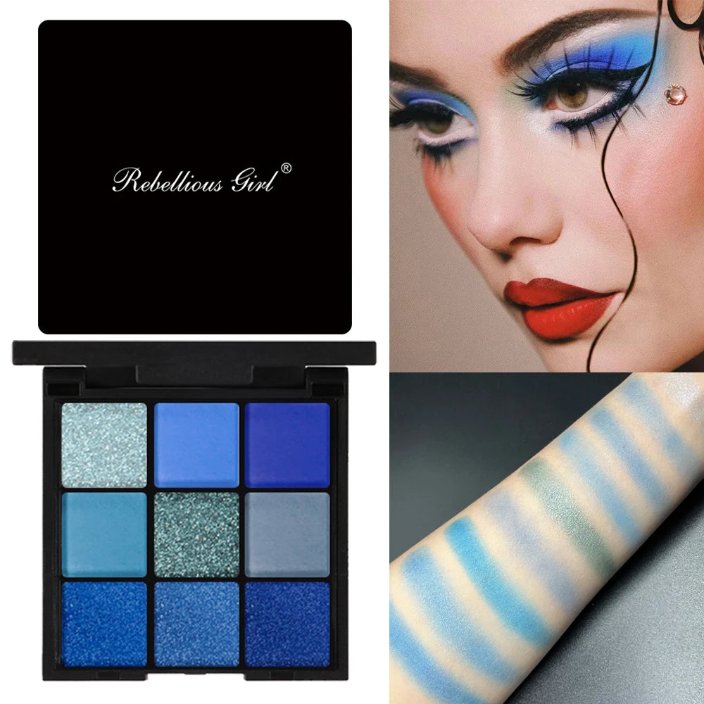 Blue Colour Eyeshadow Palette Waterproof Sweatproof Blue Matte Pearl Glitter Finish