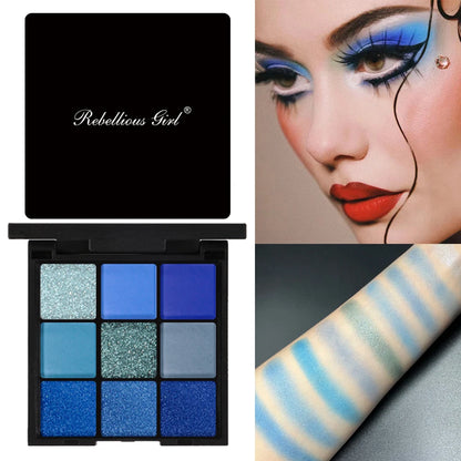 Blue Colour Eyeshadow Palette Waterproof Sweatproof Blue Matte Pearl Glitter Finish