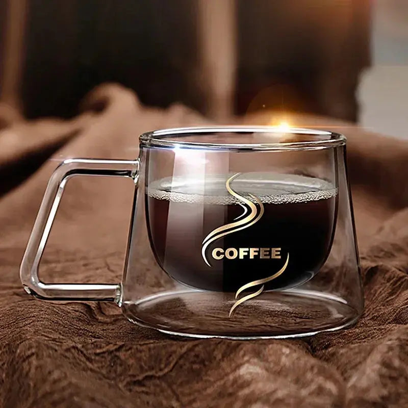 200ML Double Wall Glass Espresso Cup – Heat-Resistant Coffee Mug with Handle for Cappuccino, Latte, Tea & Water - Rehmiar
