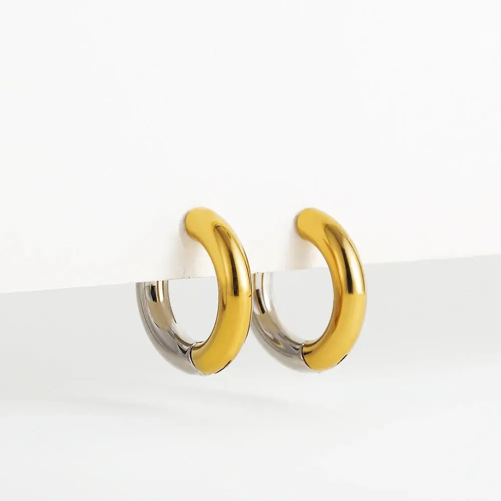 Gold Plated Double Colour Huggie Earrings – Stainless Steel Silver & Gold Hoops for Women, Punk Jewellery Ring Earrings - Rehmiar