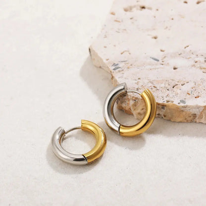 Gold Plated Double Colour Huggie Earrings – Stainless Steel Silver & Gold Hoops for Women, Punk Jewellery Ring Earrings - Rehmiar