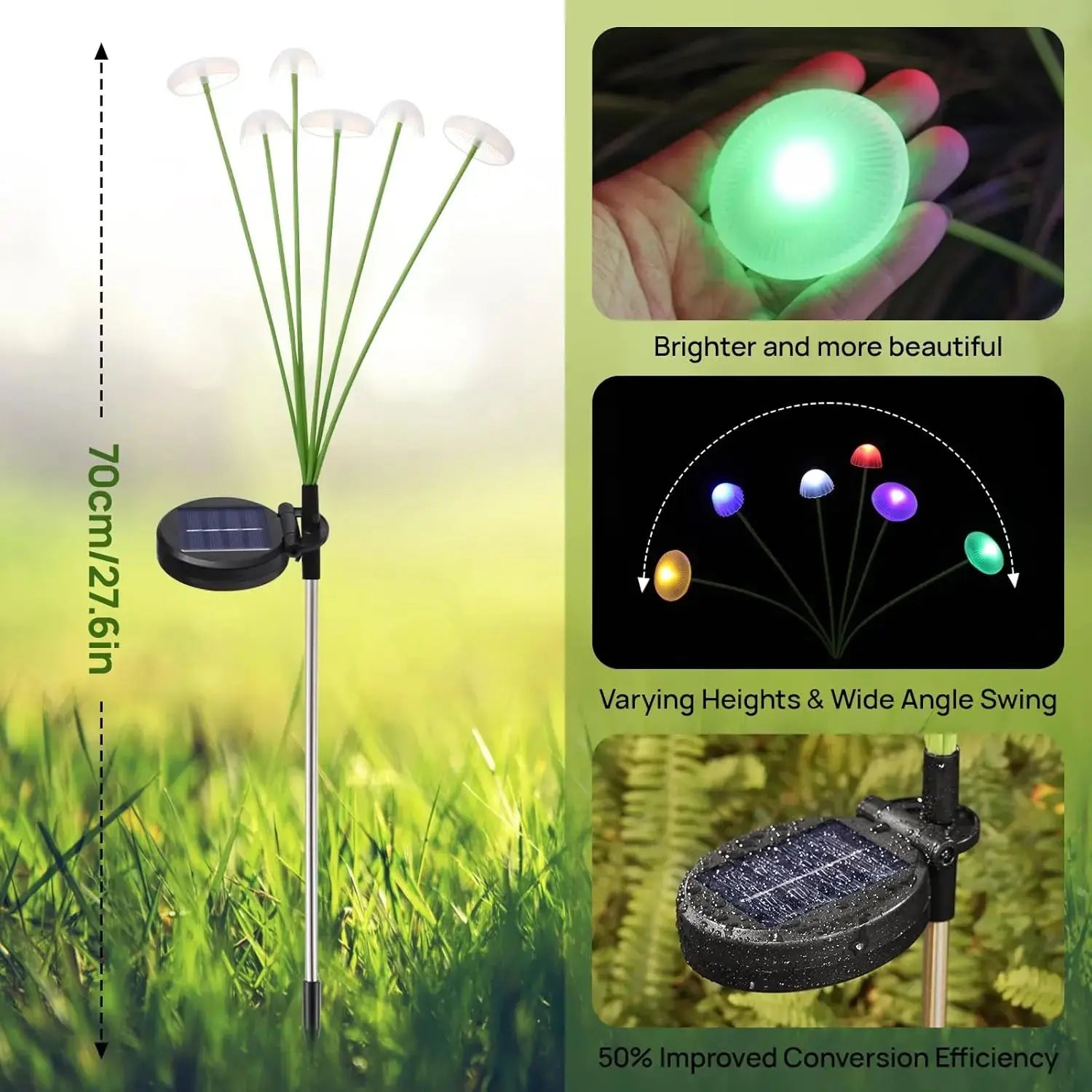 Dual Mode Solar Mushroom Garden Lights – LED, Waterproof, Jellyfish Design for Pathway, Patio & Yard Ambiance - Rehmiar