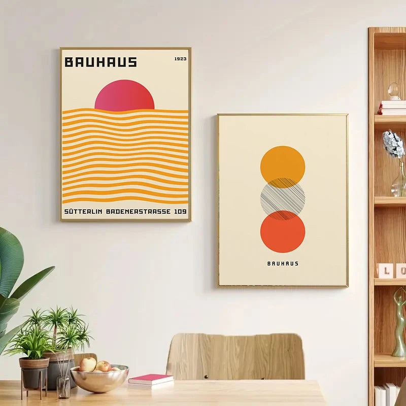 Abstract Orange Bauhaus Geometric Poster Pop Art for Modern Home Decor - Rehmiar