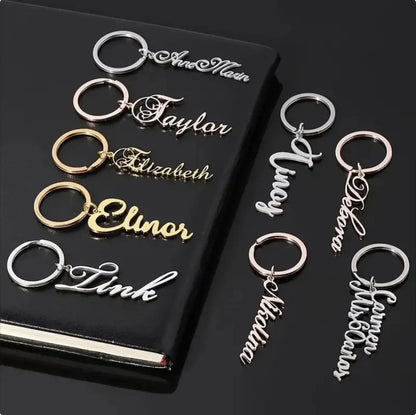 Custom Name Tag Keychain Personalized Letters Stainless Steel Key Chain Ring for Women Men Father's Day Mother's Day