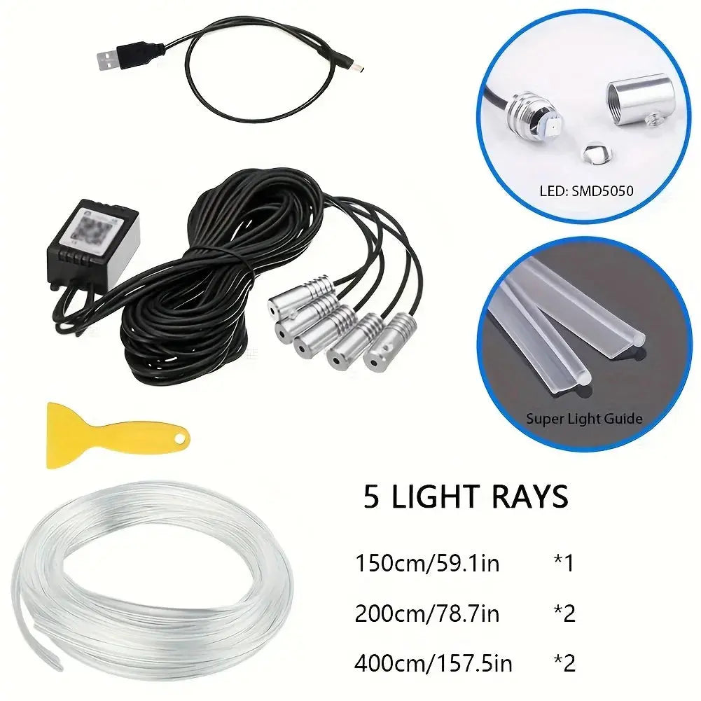 5-in-1 Car Interior LED Ambient Light Strip – 6M Fiber Optic Atmosphere Lighting Kit with APP & Remote Control - Rehmiar