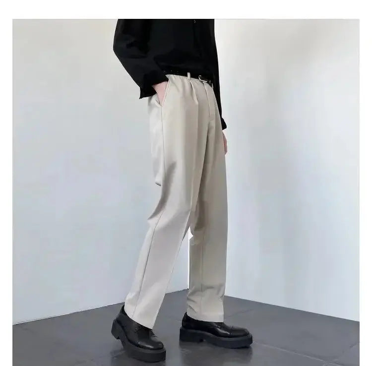 Men's Straight Pants – Korean Loose Fit Casual Draped Baggy Wide Leg Trousers, White Streetwear