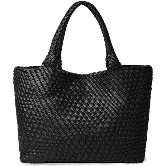 Woven Tote Bag for Women – Vegan Leather Shoulder Handbag, Large Summer Beach & Travel Tote - Rehmiar