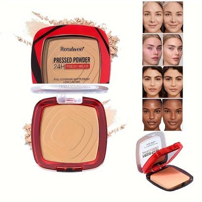 Matte Full Coverage Pressed Powder Foundation With Puff Applicator, 24H Fresh Wear Matte Weightless Finishing Powder