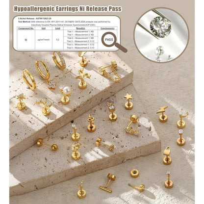 1pc Earrings for Sensitive Ears Surgical Stainless-Steel Earrings for Women Dainty Flat Back Earring Stud Hoop Cartilage