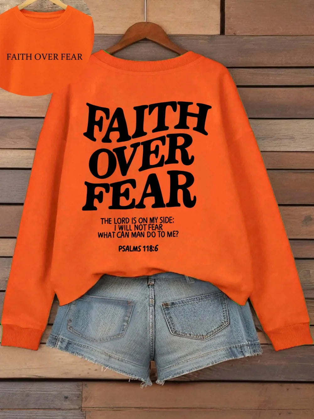 Casual Women's Hoodies Faith Over Fear Letter Printing Sweatshirts Fleece Warm Comfortable Pocket Pullovers Autumn Streetwear