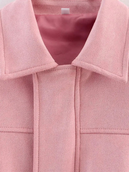 Women's Suede Bomber Jacket – Long Sleeve Zipper Oversize Solid Coat, Chic Streetwear - Rehmiar