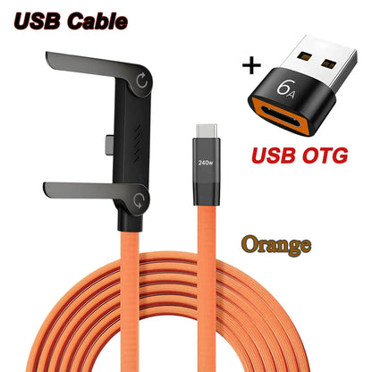 2-in-1 240W Fast Charging Foldable Bracket Cable – Type-C to Type-C & USB to Type-C with OTG Phone Stand - Rehmiar