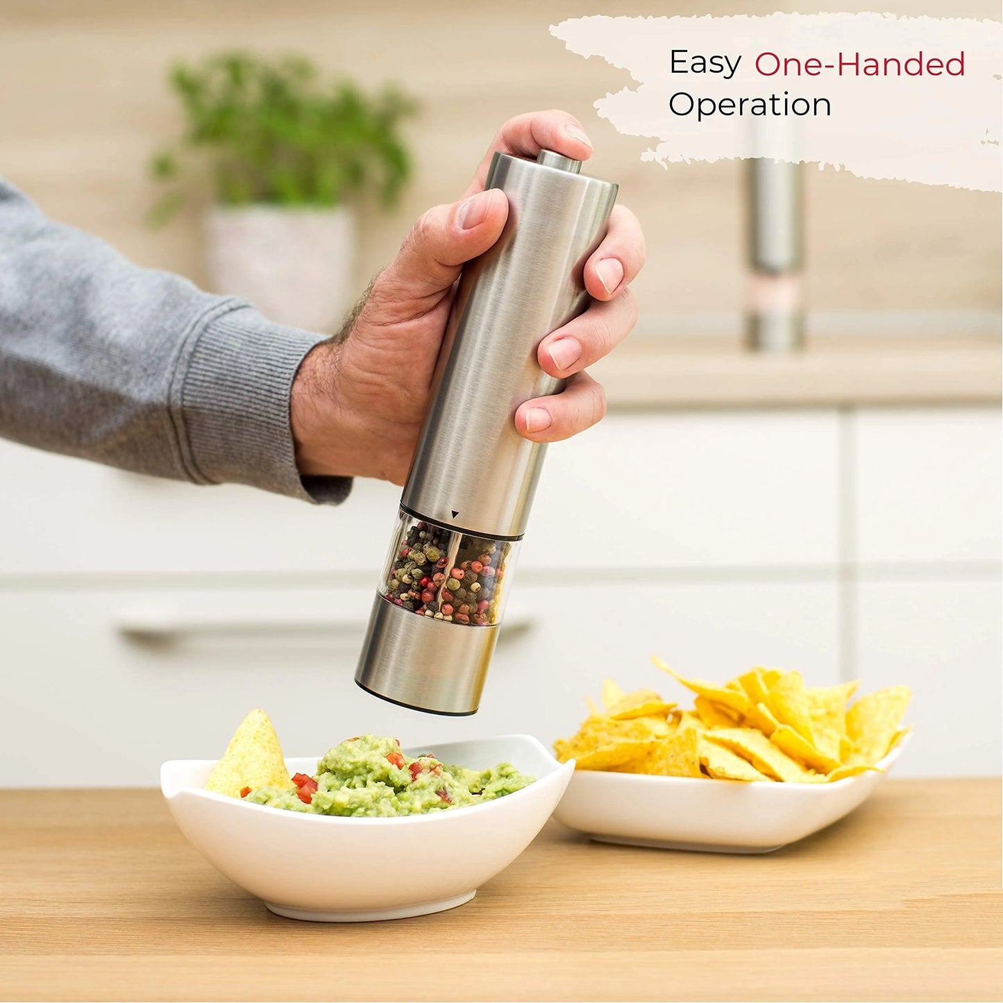Electric Salt and Pepper Grinder Set – One-Handed Operation Stainless Steel Spice Mill with Light, Automatic for Kitchen