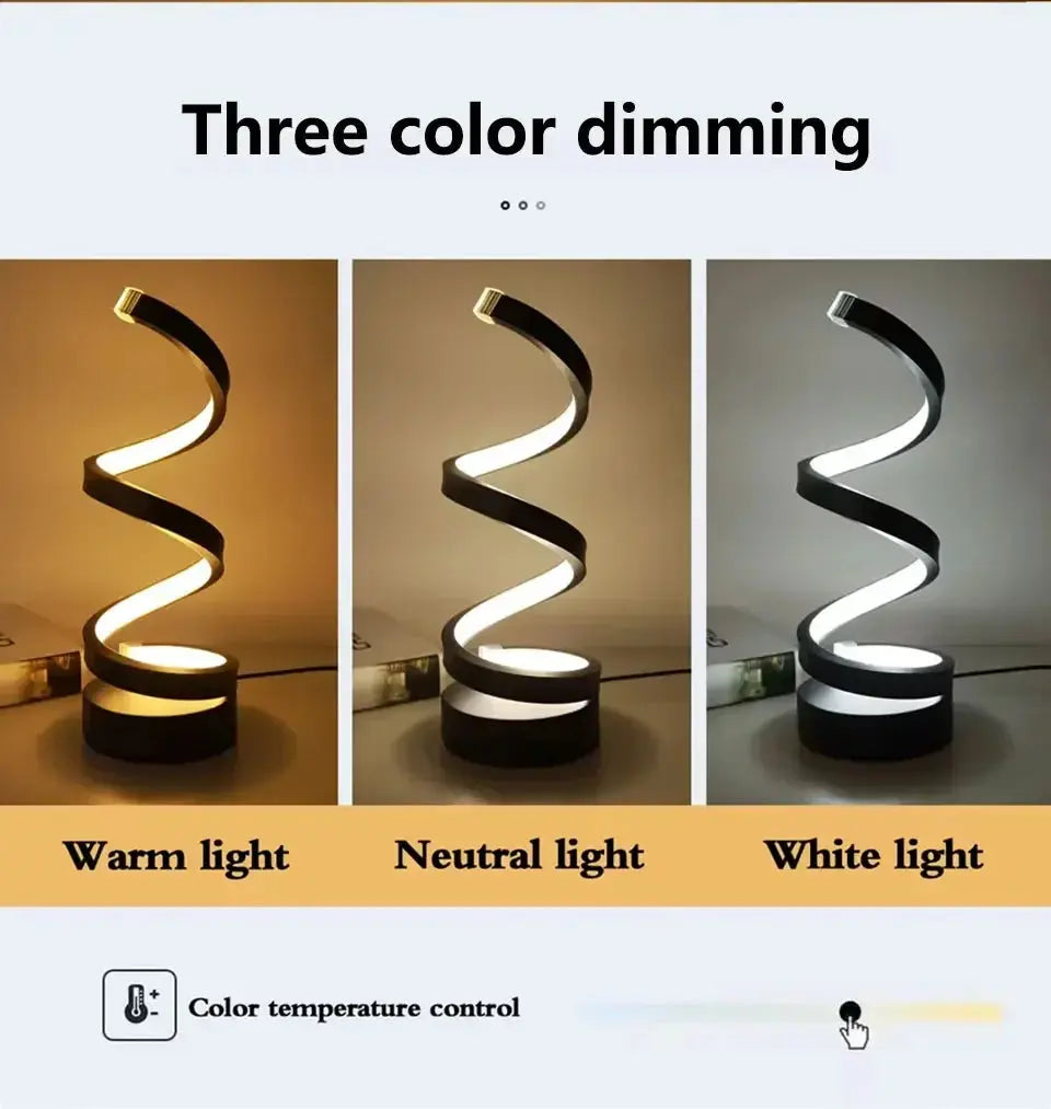 Creative Spiral LED Night Light – Dimmable 3-Color Table Lamp for Living Room, Office, Bedroom & Bedside Decor, USB Plug-In - Rehmiar