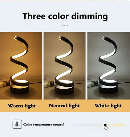 Creative Spiral LED Night Light – Dimmable 3-Color Table Lamp for Living Room, Office, Bedroom & Bedside Decor, USB Plug-In - Rehmiar