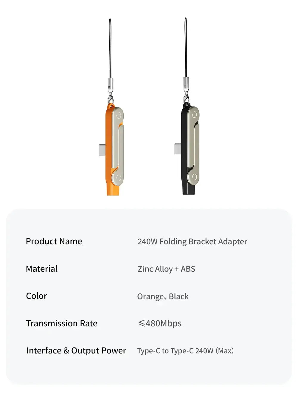 240W 2-in-1 Fast Charging Cable with Foldable Bracket – Type-C to Type-C Data Wire & Phone/Tablet Stand (Black/Orange) Rehmiar