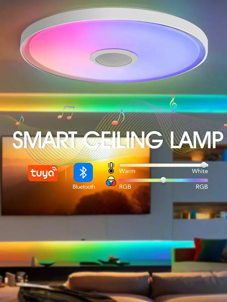 Smart RGB LED Ceiling Lamp – APP & Remote Control, Dimming, Music Sync with Speaker for Living Room & Bedroom - Rehmiar