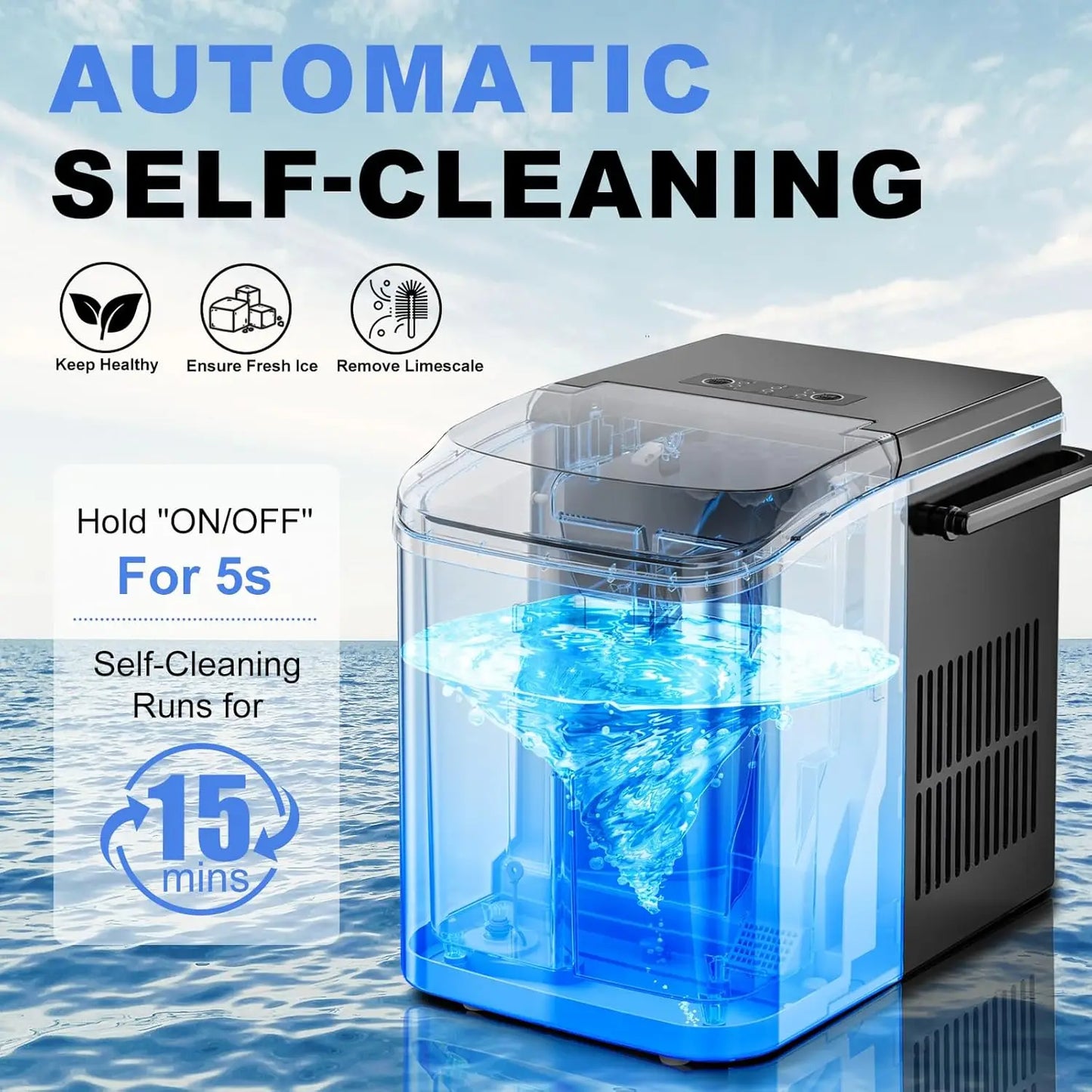 Portable Countertop Ice Maker – 26Lbs/24Hr, 9 Bullet Ice Cubes in 6 Mins, Auto-Cleaning for Home, Kitchen, RV & Camping