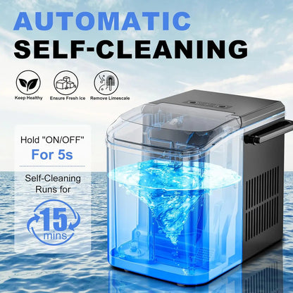 Portable Countertop Ice Maker – 26Lbs/24Hr, 9 Bullet Ice Cubes in 6 Mins, Auto-Cleaning for Home, Kitchen, RV & Camping