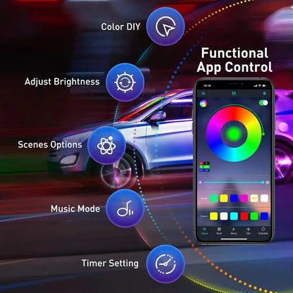 5-in-1 Car Interior LED Ambient Light Strip – 6M Fiber Optic Atmosphere Lighting Kit with APP & Remote Control - Rehmiar