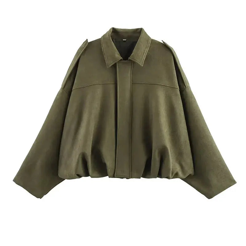 Women's Bomber Jacket Coats Turn-down Collar Long Sleeve Loose Coats Vintage Female Outerwear - Rehmiar