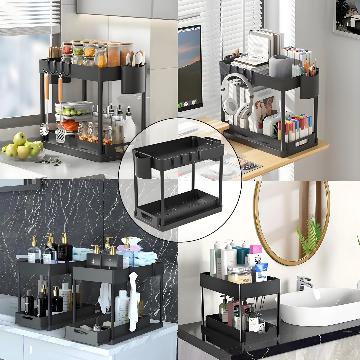 2-Pack Modular Under Sink Shelves - Adjustable Steel Organizer ✔Epoxy-Coated & Rustproof (Cabinet Closet Storage)