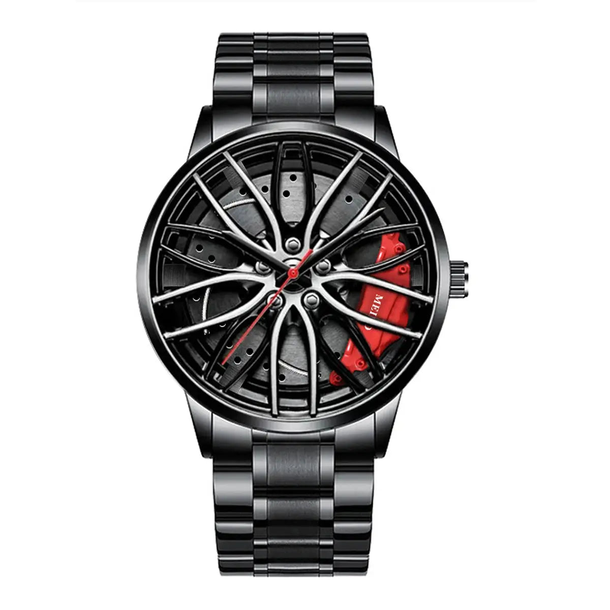 Men’s Sports Quartz Watch with Stainless Steel Band & 3D Car Wheel Design - Rehmiar