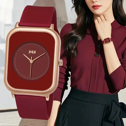 Stylish Rectangle Women’s Quartz Watch – Soft Silicone Band, Casual Sport Look (No Box) - Rehmiar