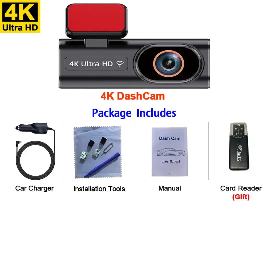 4K Dash Cam Wi-Fi Loop Recording 24H Parking Monitor Night Vision Rear Camera - Rehmiar