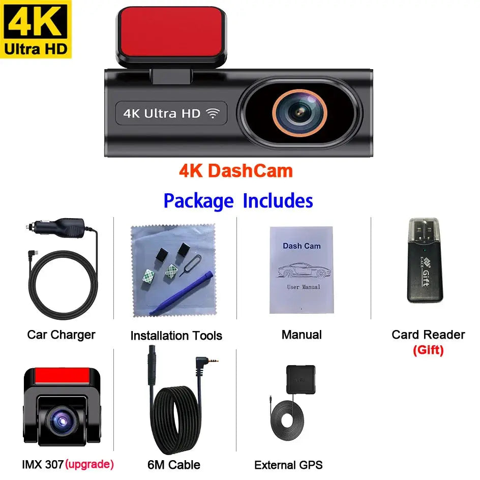 4K Dash Cam Wi-Fi Loop Recording 24H Parking Monitor Night Vision Rear Camera - Rehmiar