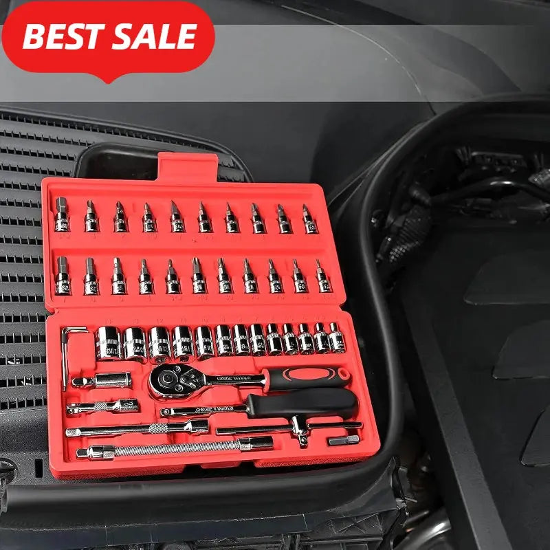 46-Piece Socket Wrench & Screwdriver Set – DIY Repair Tool Kit for Car, Auto & Household Hardware Toolbox - Rehmiar
