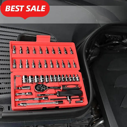 46-Piece Socket Wrench & Screwdriver Set – DIY Repair Tool Kit for Car, Auto & Household Hardware Toolbox - Rehmiar