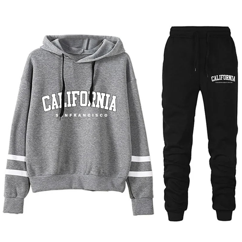 California Women's Tracksuit Casual Stripe Versatile Hooded Sweatshirt, Pants or Suit