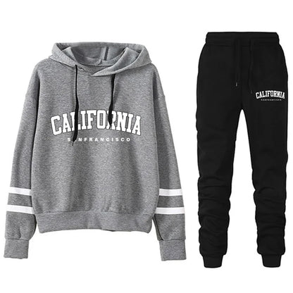 California Women's Tracksuit Casual Stripe Versatile Hooded Sweatshirt, Pants or Suit